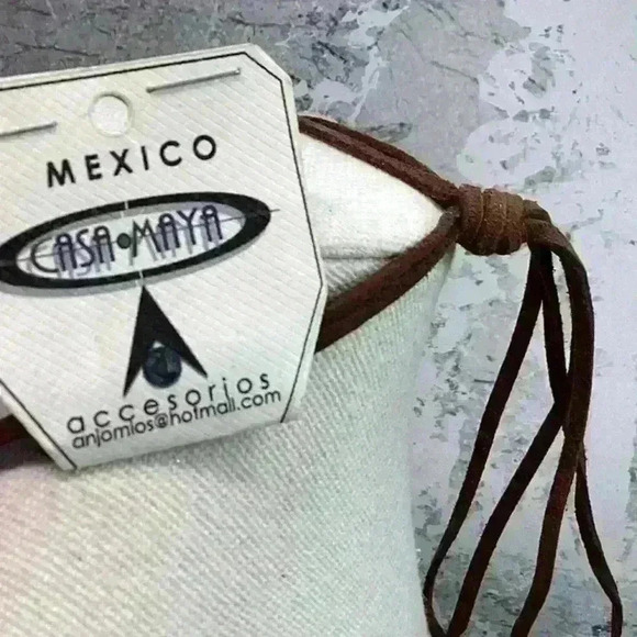 Mexico Leather Necklace with Sunstone and Glass Green Pendant - Picture 4 of 4